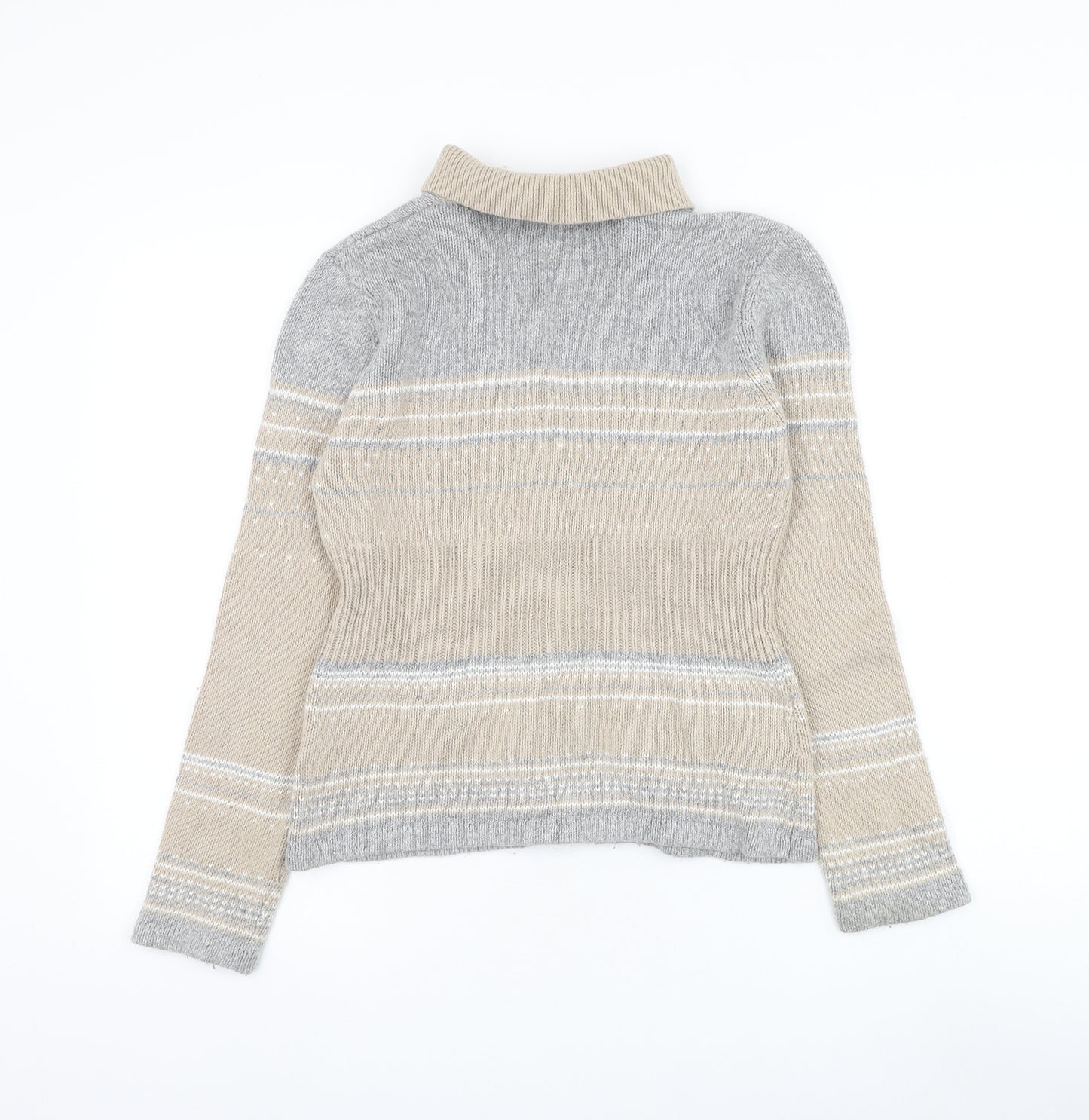 Papaya Womens Beige Collared Geometric Cotton Cardigan Jumper Size 12