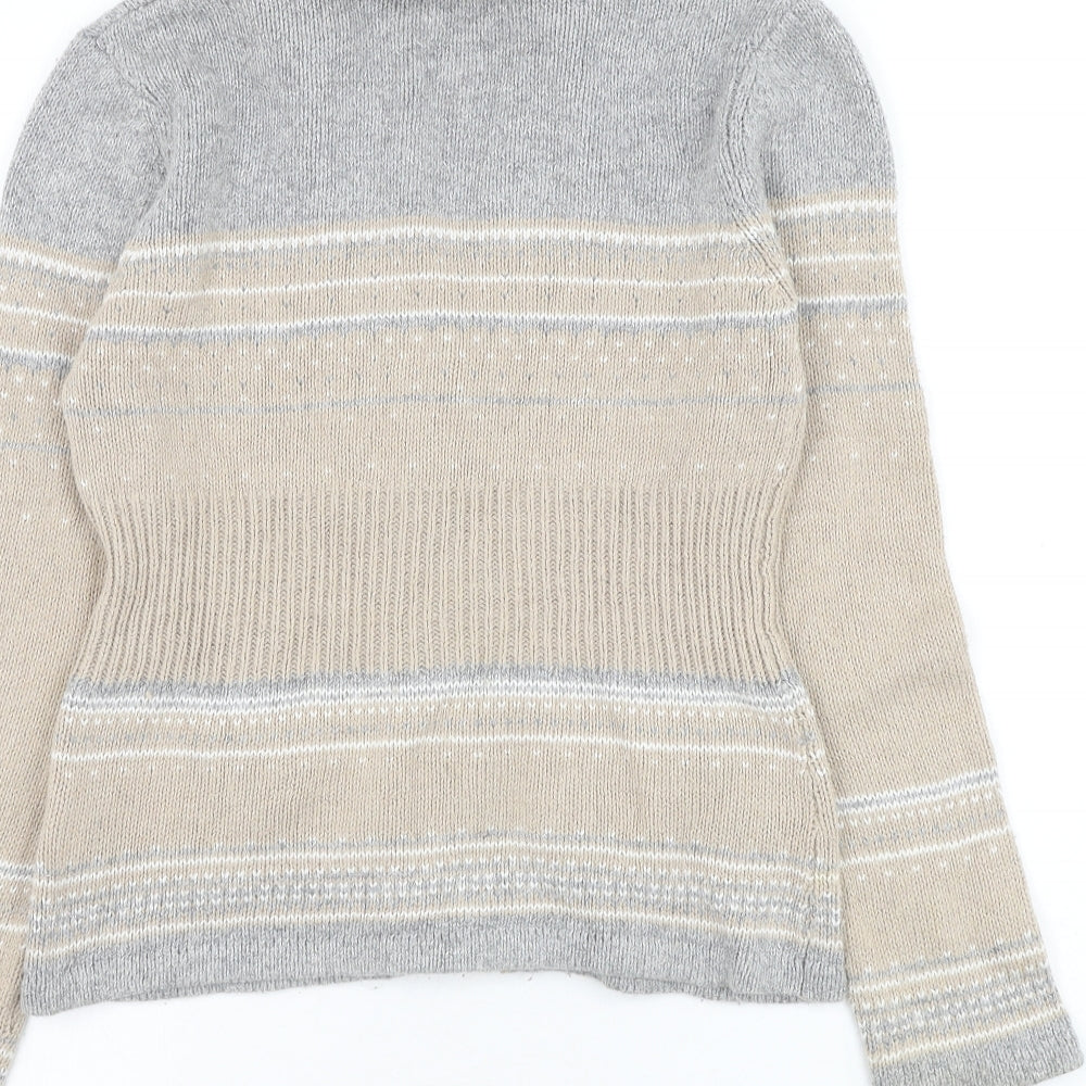 Papaya Womens Beige Collared Geometric Cotton Cardigan Jumper Size 12