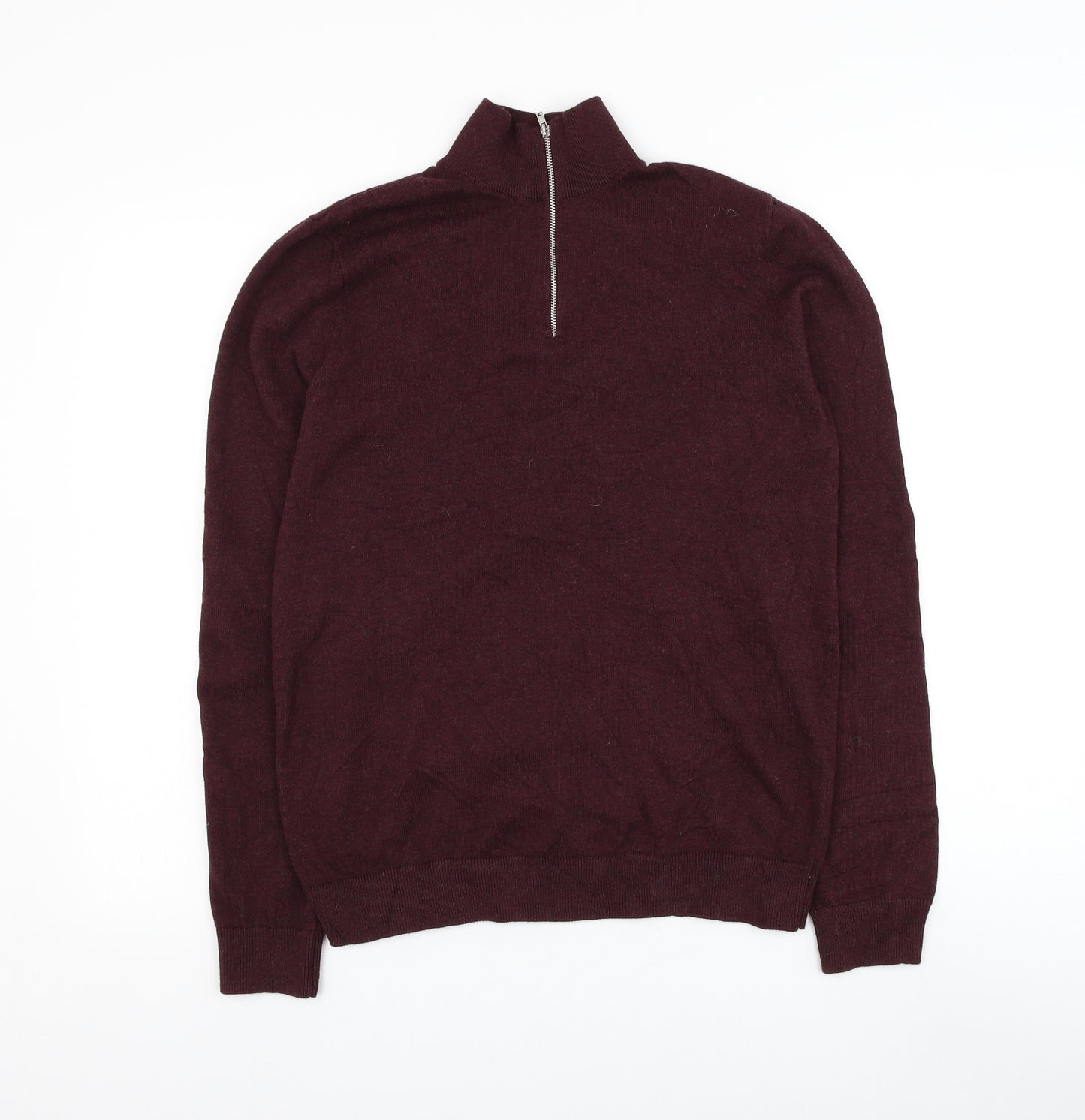 Topman Mens Red Mock Neck Cotton Pullover Jumper Size S