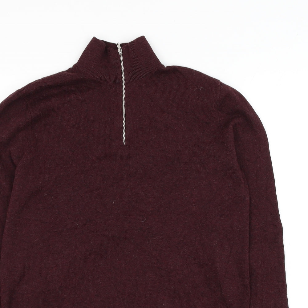 Topman Mens Red Mock Neck Cotton Pullover Jumper Size S