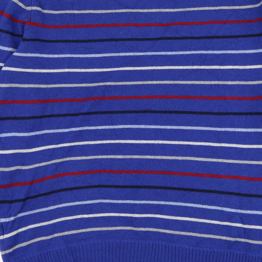 Blue Harbour Mens Blue Round Neck Striped Wool Pullover Jumper Size L