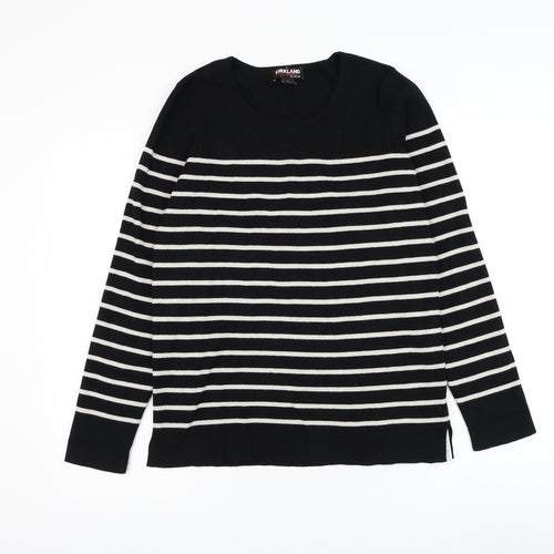 Kirkland Signature Womens Black Round Neck Striped Viscose Pullover Jumper Size L