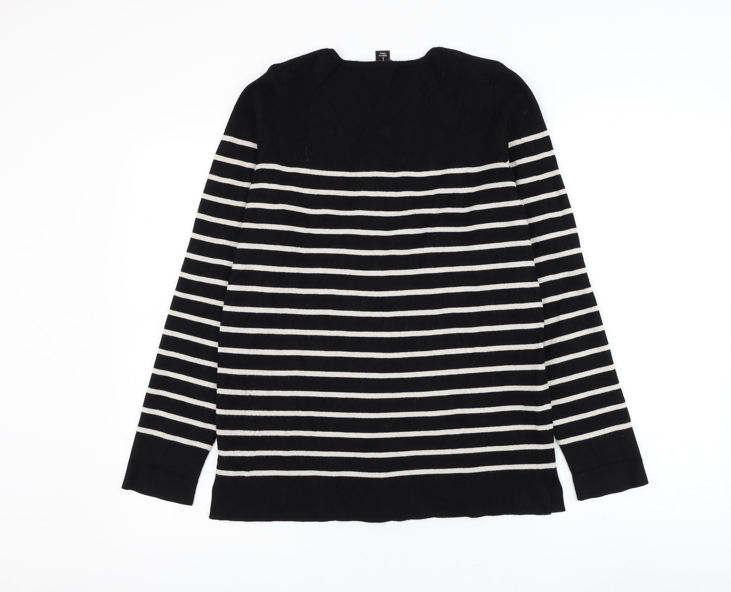 Kirkland Signature Womens Black Round Neck Striped Viscose Pullover Jumper Size L