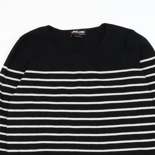 Kirkland Signature Womens Black Round Neck Striped Viscose Pullover Jumper Size L