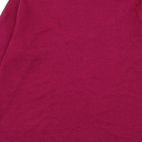 Bonmarché Womens Pink Round Neck Acrylic Pullover Jumper Size M - Flower