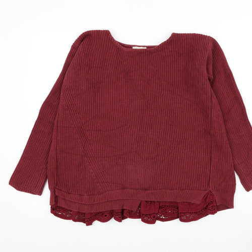 Wrap Womens Red Round Neck Cotton Pullover Jumper Size 10