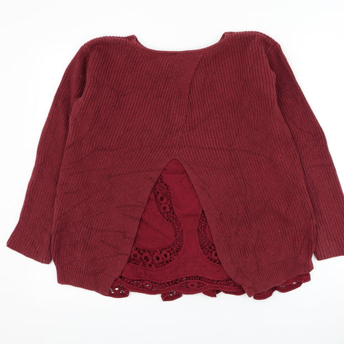 Wrap Womens Red Round Neck Cotton Pullover Jumper Size 10