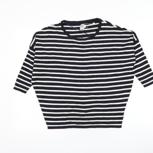 Saint Tropez Clothing Womens Black Round Neck Striped Viscose Pullover Jumper Size XS