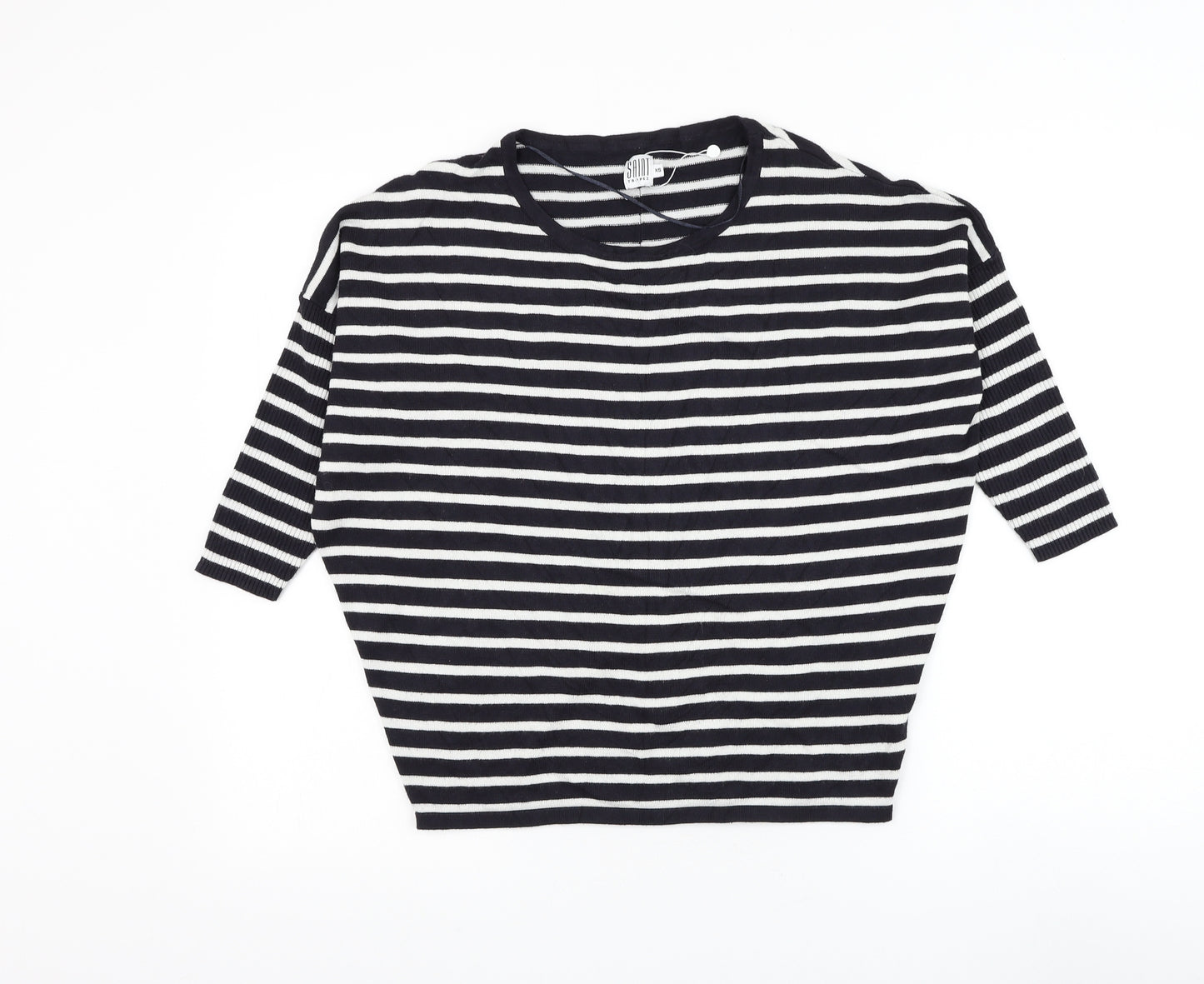 Saint Tropez Clothing Womens Black Round Neck Striped Viscose Pullover Jumper Size XS
