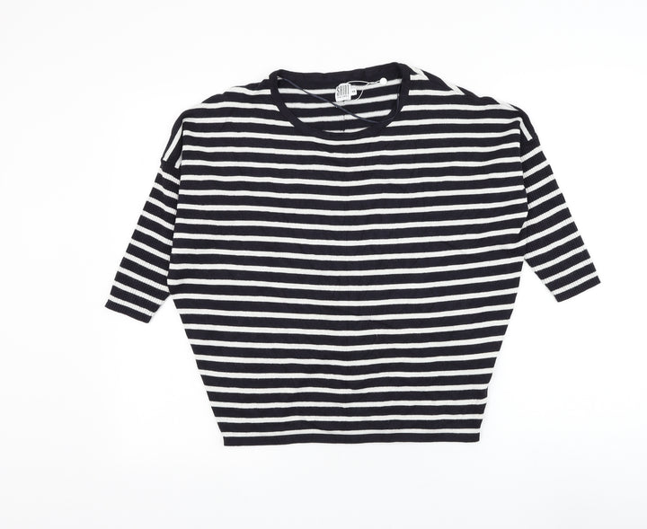 Saint Tropez Clothing Womens Black Round Neck Striped Viscose Pullover Jumper Size XS