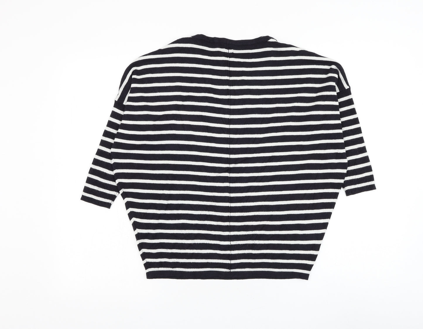 Saint Tropez Clothing Womens Black Round Neck Striped Viscose Pullover Jumper Size XS