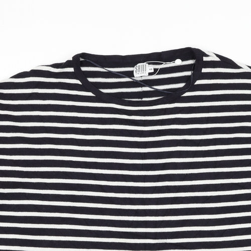 Saint Tropez Clothing Womens Black Round Neck Striped Viscose Pullover Jumper Size XS