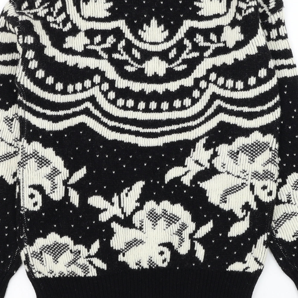 Atmosphere Womens Black Round Neck Geometric Acrylic Pullover Jumper Size 6
