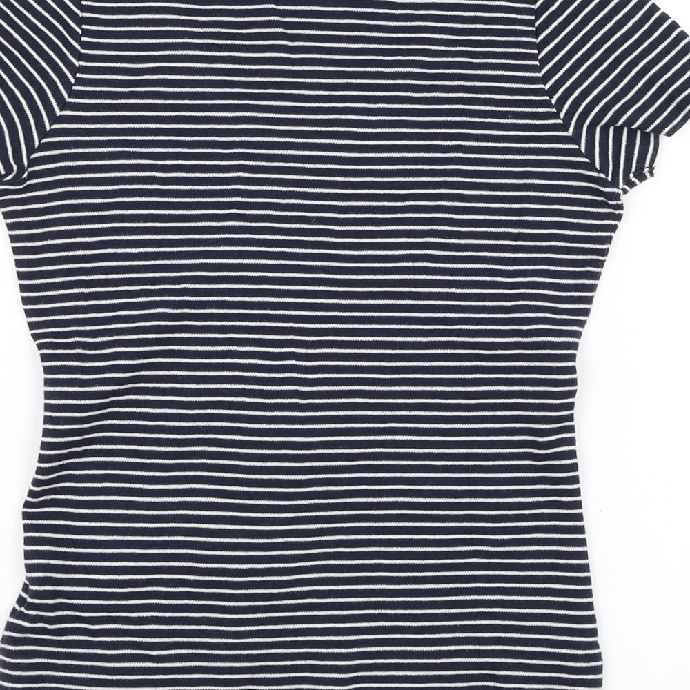NEXT Womens Blue Striped Cotton Basic T-Shirt Size 8 V-Neck