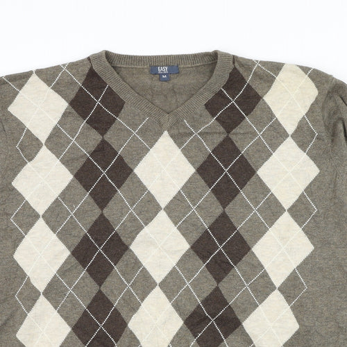 Matalan Mens Brown V-Neck Argyle/Diamond Cotton Pullover Jumper Size M
