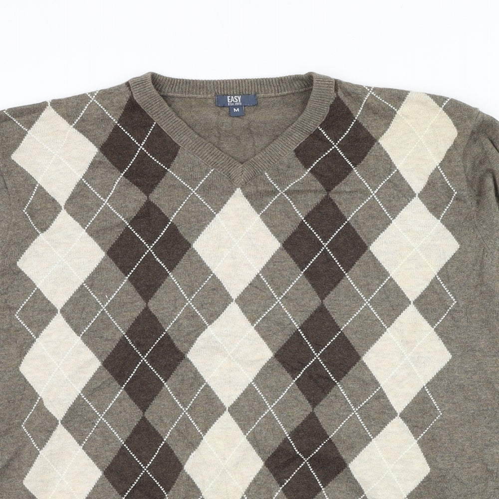 Matalan Mens Brown V-Neck Argyle/Diamond Cotton Pullover Jumper Size M