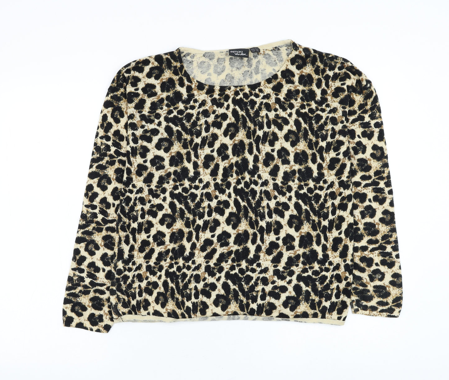 ESMARA Womens Brown Round Neck Animal Print Cotton Pullover Jumper Size 10