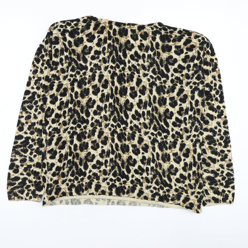 ESMARA Womens Brown Round Neck Animal Print Cotton Pullover Jumper Size 10