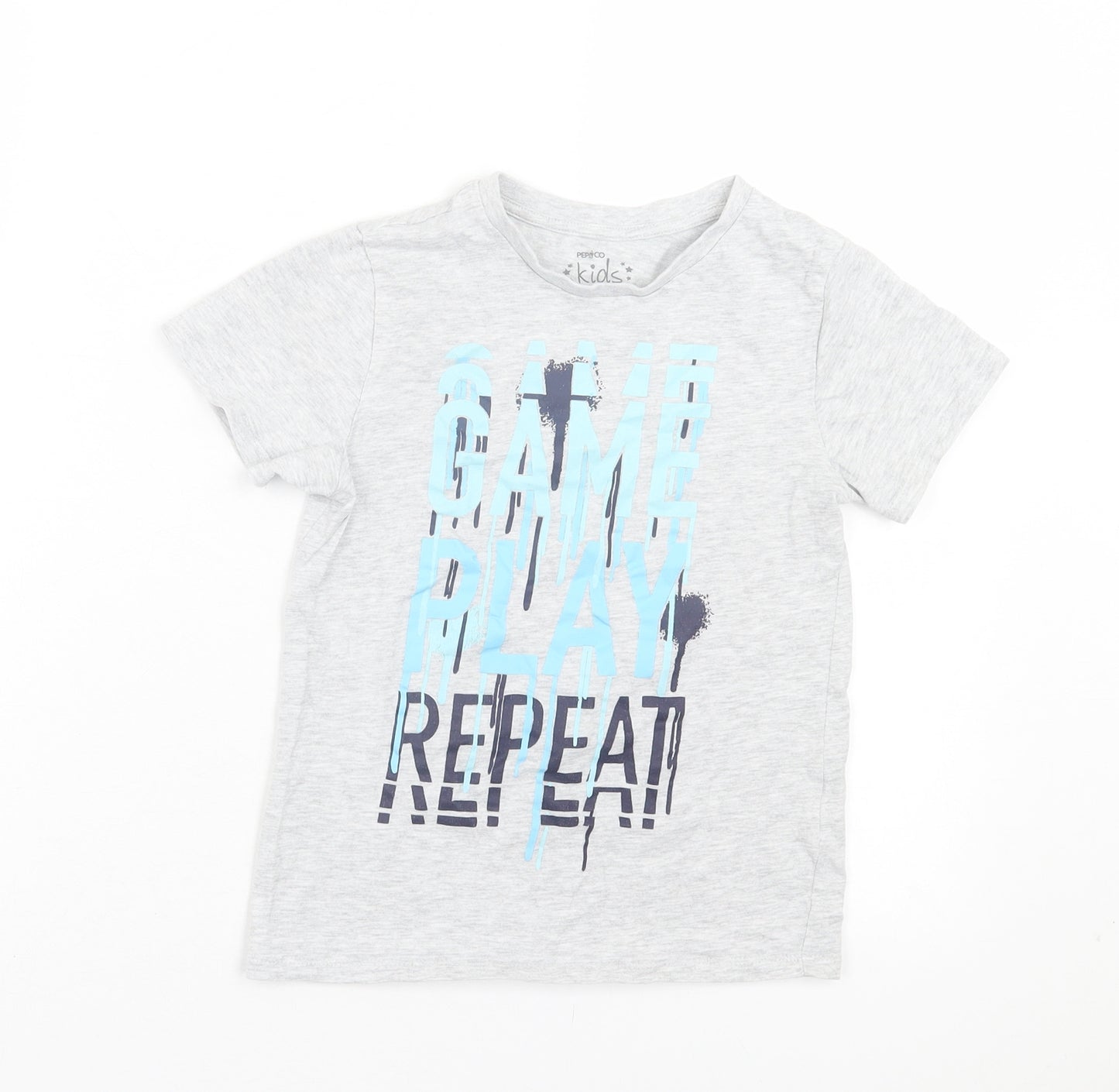 Pep&Co Boys Grey Cotton Basic T-Shirt Size 8-9 Years Crew Neck Pullover - Gaming