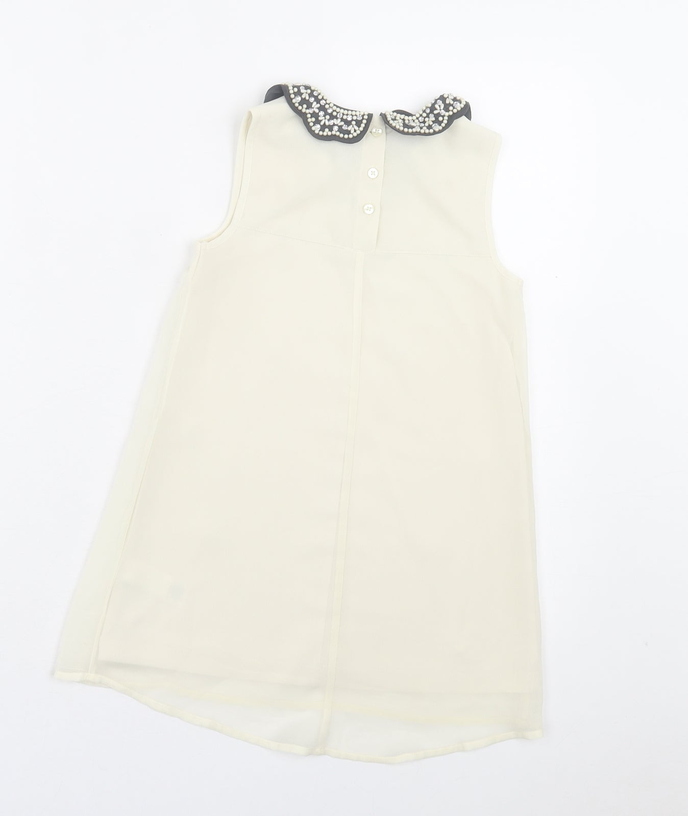 NEXT Girls Ivory Polyester A-Line Size 7 Years Collared Button - Beaded Collar