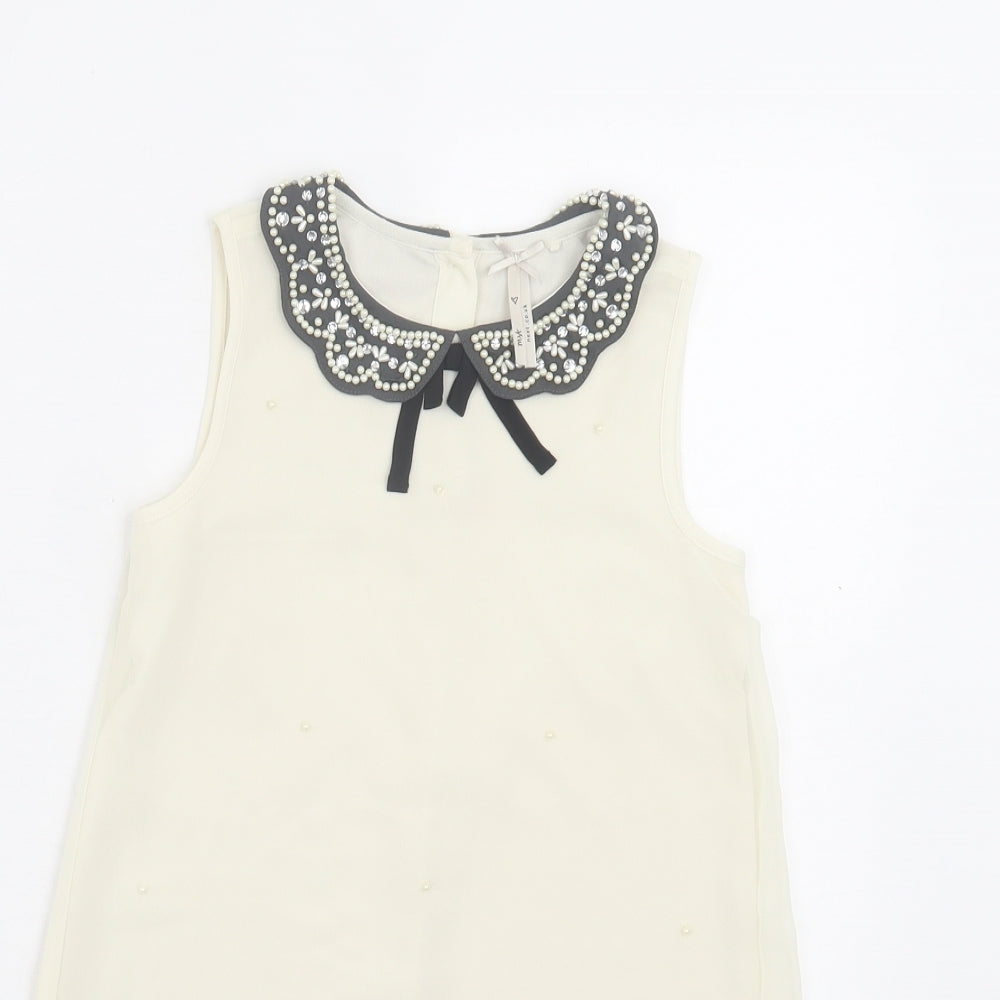 NEXT Girls Ivory Polyester A-Line Size 7 Years Collared Button - Beaded Collar