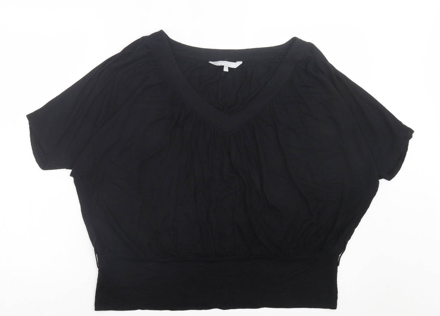 Red Herring Womens Black Viscose Basic T-Shirt Size 18 V-Neck - Cold Shoulder