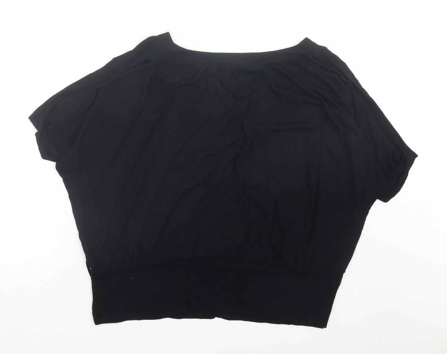 Red Herring Womens Black Viscose Basic T-Shirt Size 18 V-Neck - Cold Shoulder