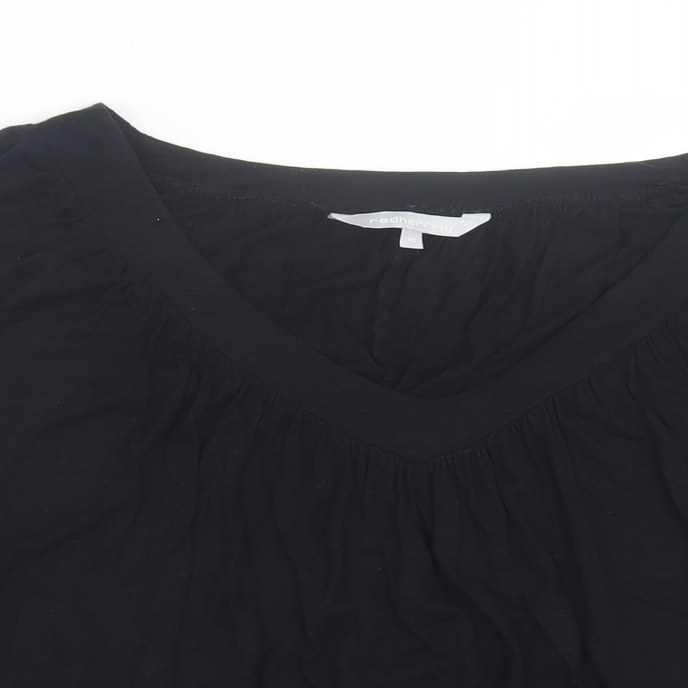 Red Herring Womens Black Viscose Basic T-Shirt Size 18 V-Neck - Cold Shoulder