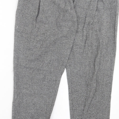 Marks and Spencer Womens Black Herringbone Polyester Trousers Size S L28 in Regular Hook & Eye