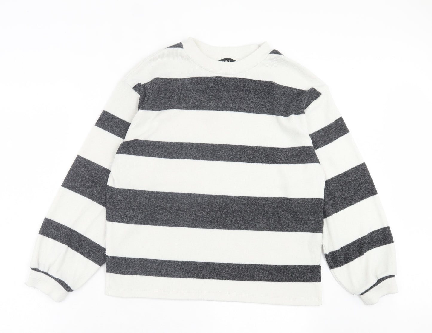 F&F Womens Grey Striped Polyester Pullover Sweatshirt Size S Pullover