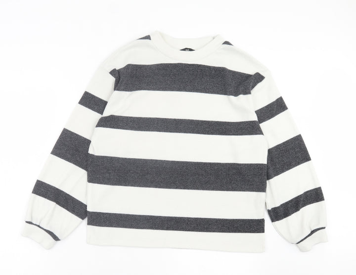 F&F Womens Grey Striped Polyester Pullover Sweatshirt Size S Pullover