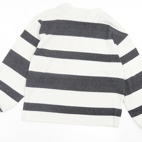 F&F Womens Grey Striped Polyester Pullover Sweatshirt Size S Pullover