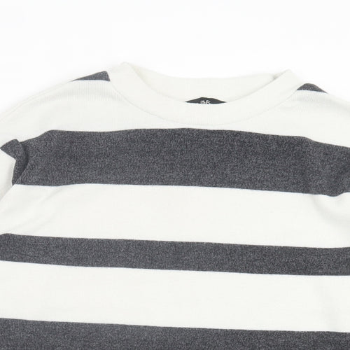 F&F Womens Grey Striped Polyester Pullover Sweatshirt Size S Pullover