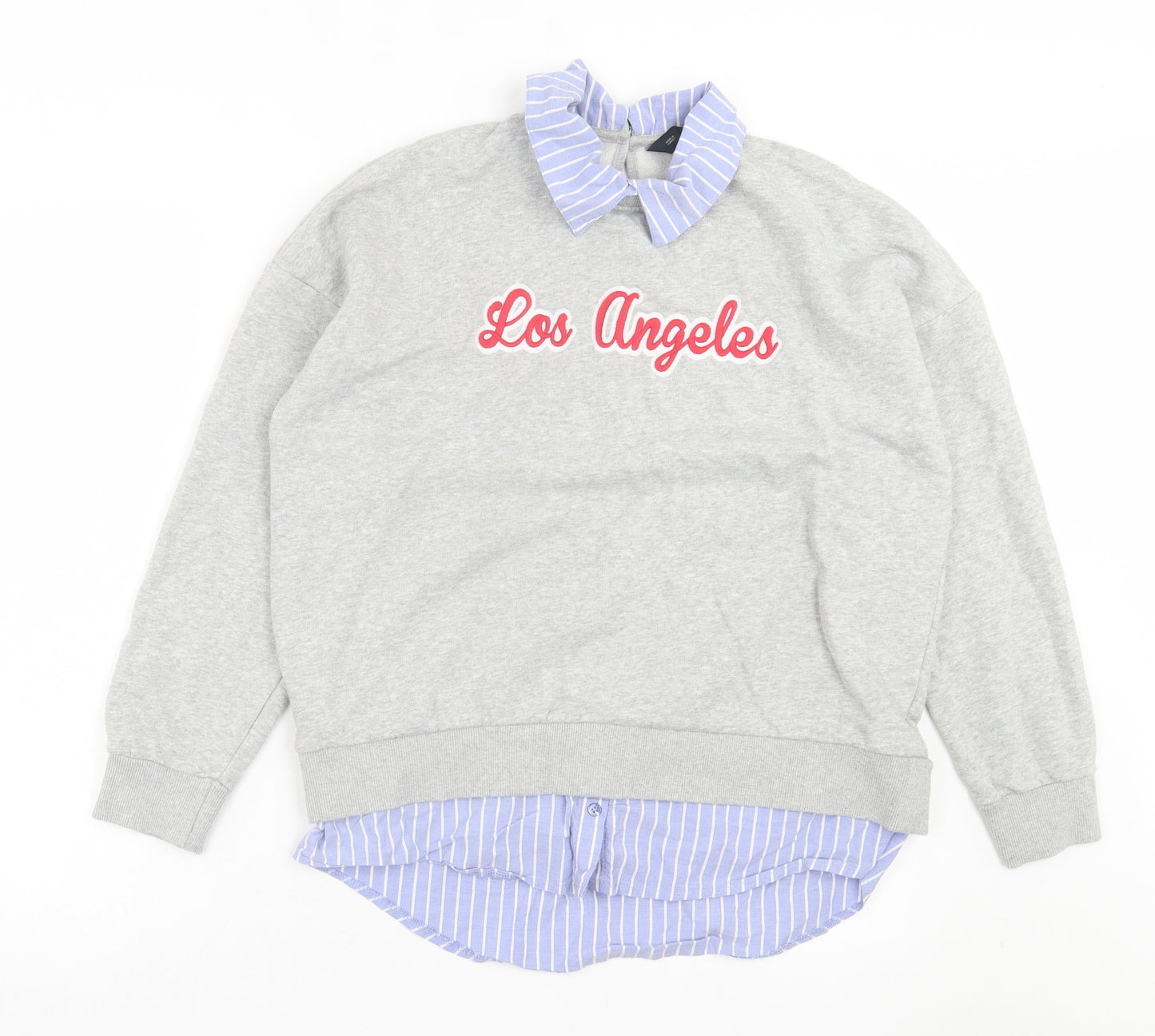 F&F Womens Grey Striped Cotton Pullover Sweatshirt Size 12 Button - Los Angeles