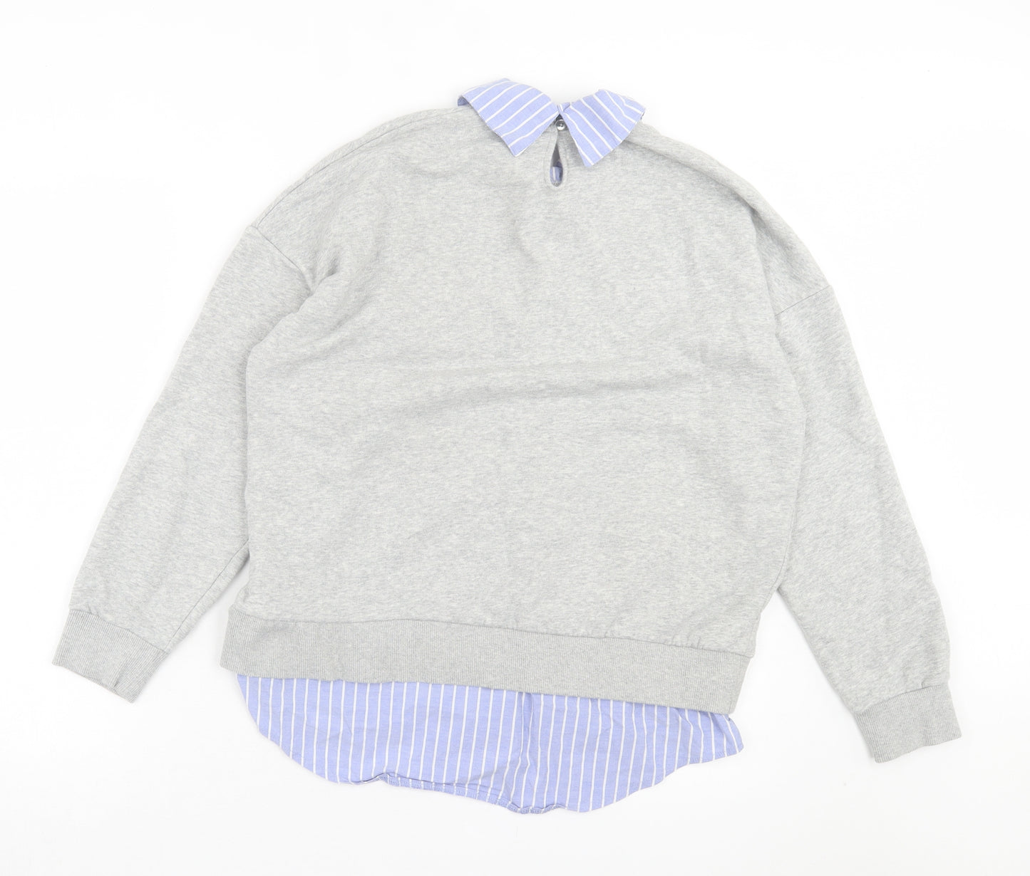 F&F Womens Grey Striped Cotton Pullover Sweatshirt Size 12 Button - Los Angeles