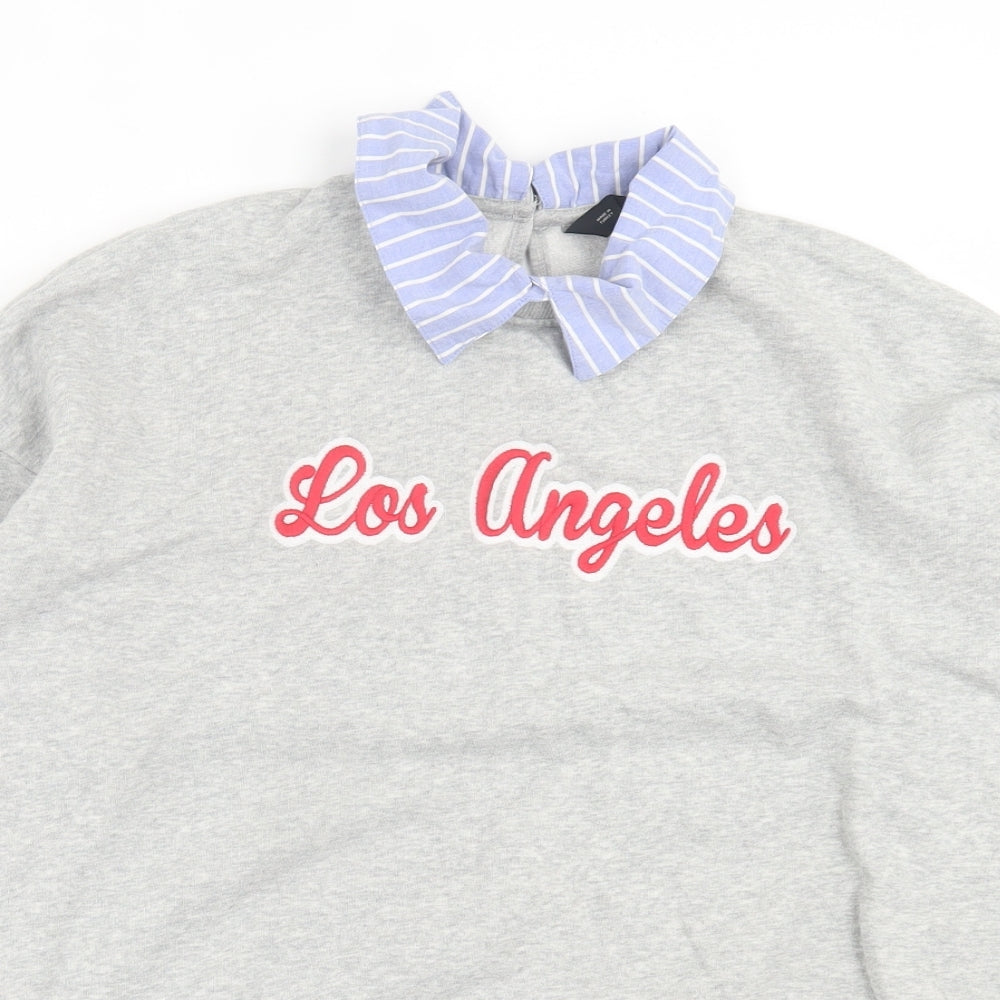 F&F Womens Grey Striped Cotton Pullover Sweatshirt Size 12 Button - Los Angeles