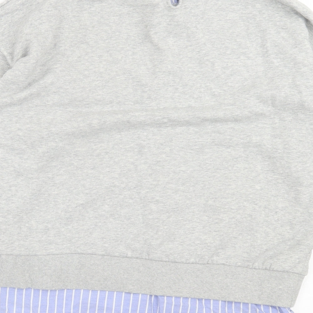 F&F Womens Grey Striped Cotton Pullover Sweatshirt Size 12 Button - Los Angeles