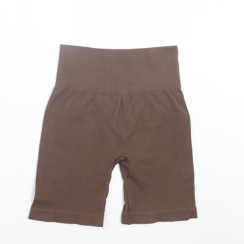 Pull&Bear Womens Brown Polyamide Biker Shorts Size XS L6 in Regular Pull On - Ribbed Fabric