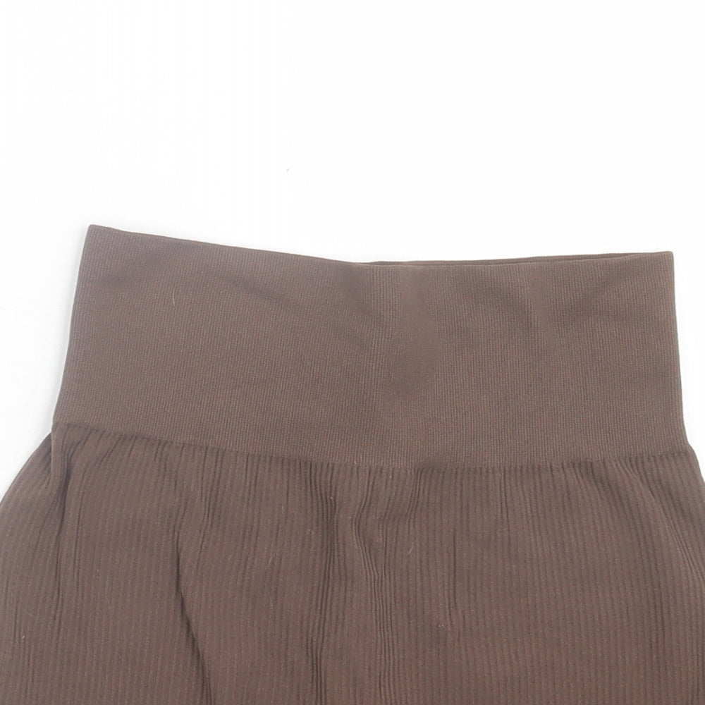 Pull&Bear Womens Brown Polyamide Biker Shorts Size XS L6 in Regular Pull On - Ribbed Fabric