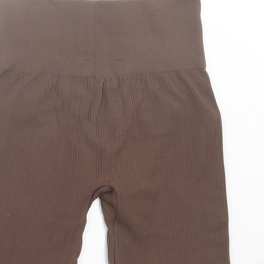 Pull&Bear Womens Brown Polyamide Biker Shorts Size XS L6 in Regular Pull On - Ribbed Fabric