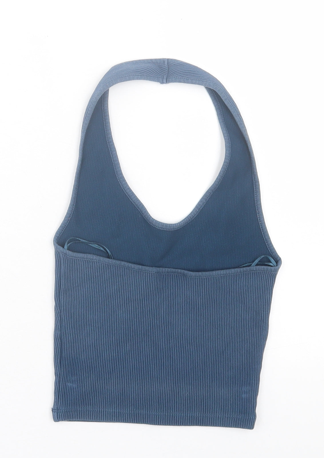 Topshop Womens Blue Cotton Cropped Tank Size 6 Halter - Ribbed Fabric