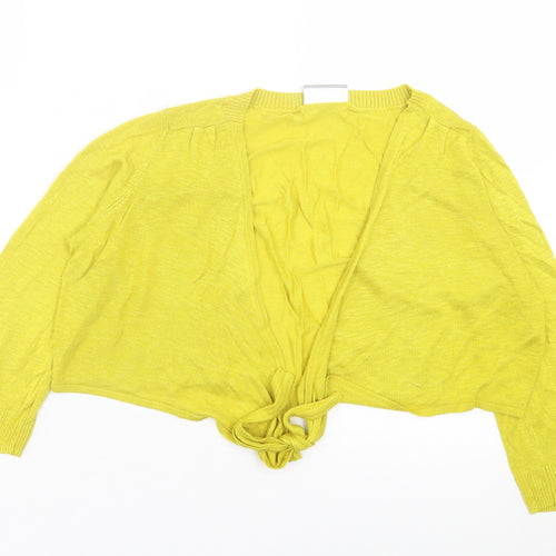 Wallis Womens Yellow Crew Neck Viscose Cardigan Jumper Size M - Tie Front