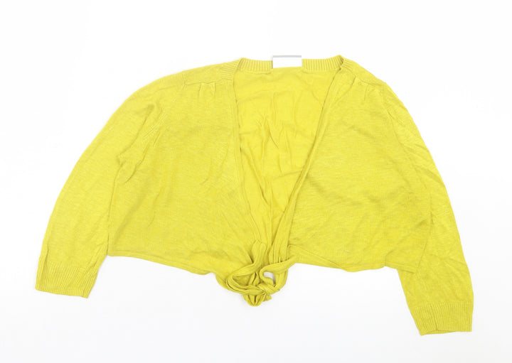 Wallis Womens Yellow Crew Neck Viscose Cardigan Jumper Size M - Tie Front