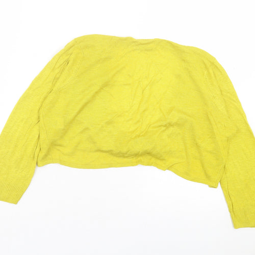 Wallis Womens Yellow Crew Neck Viscose Cardigan Jumper Size M - Tie Front