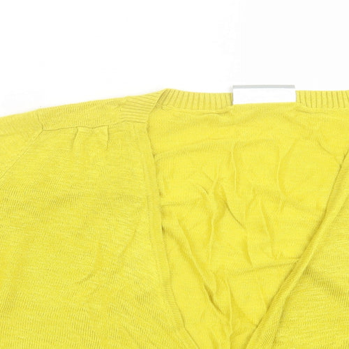 Wallis Womens Yellow Crew Neck Viscose Cardigan Jumper Size M - Tie Front