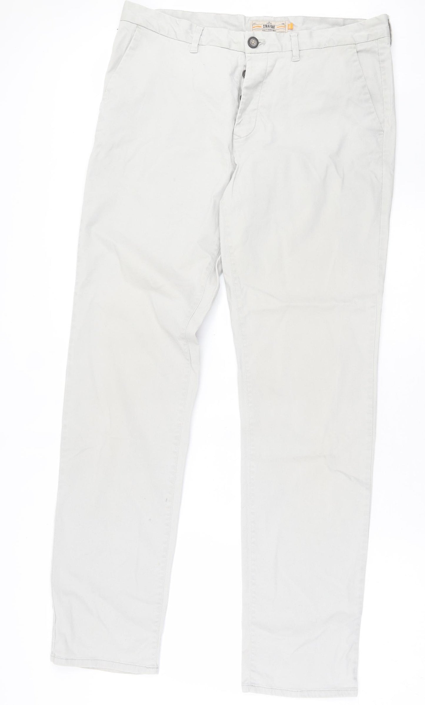 NEXT Mens Grey Cotton Chino Trousers Size 36 in L35 in Regular Button - X Long Leg