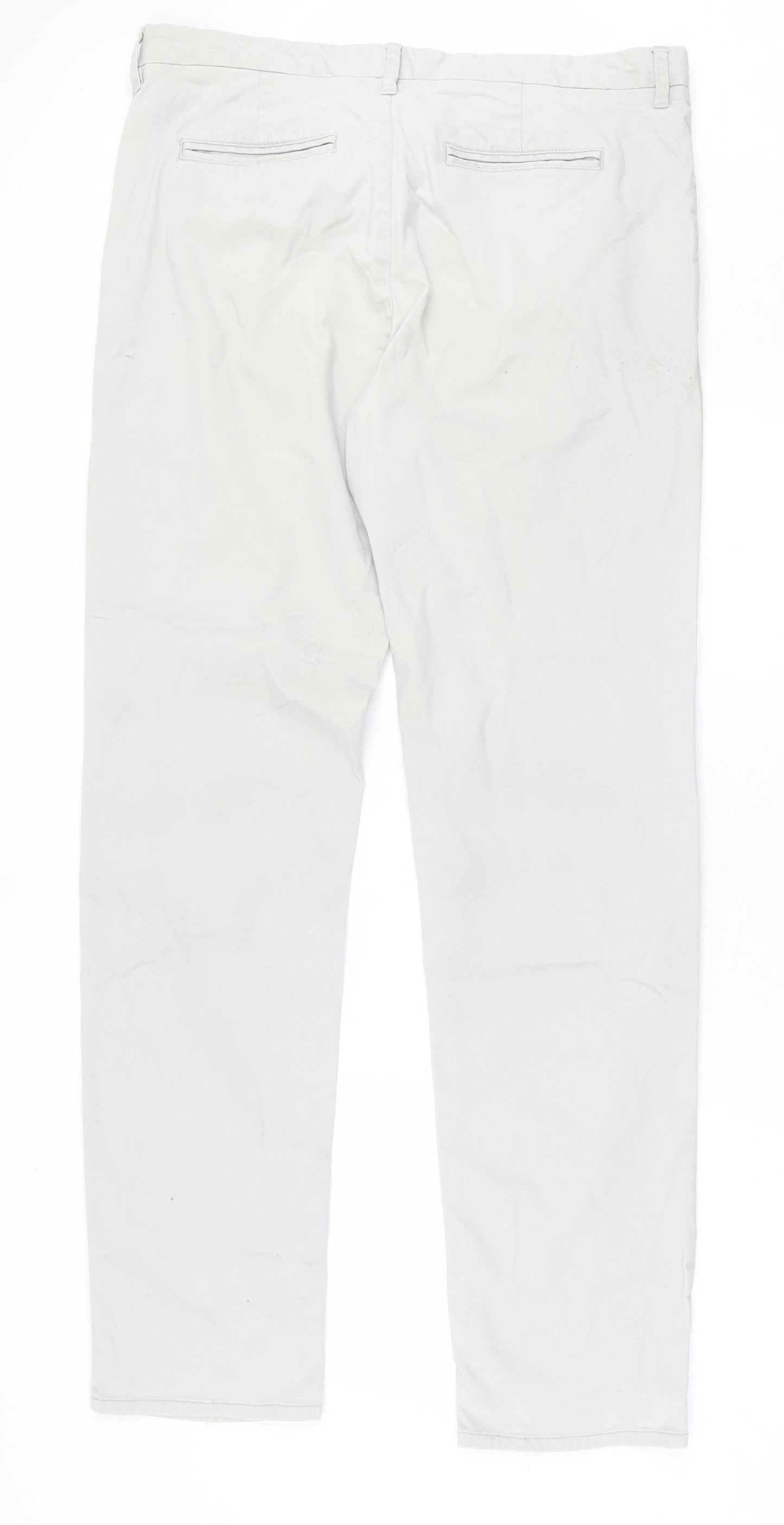 NEXT Mens Grey Cotton Chino Trousers Size 36 in L35 in Regular Button - X Long Leg