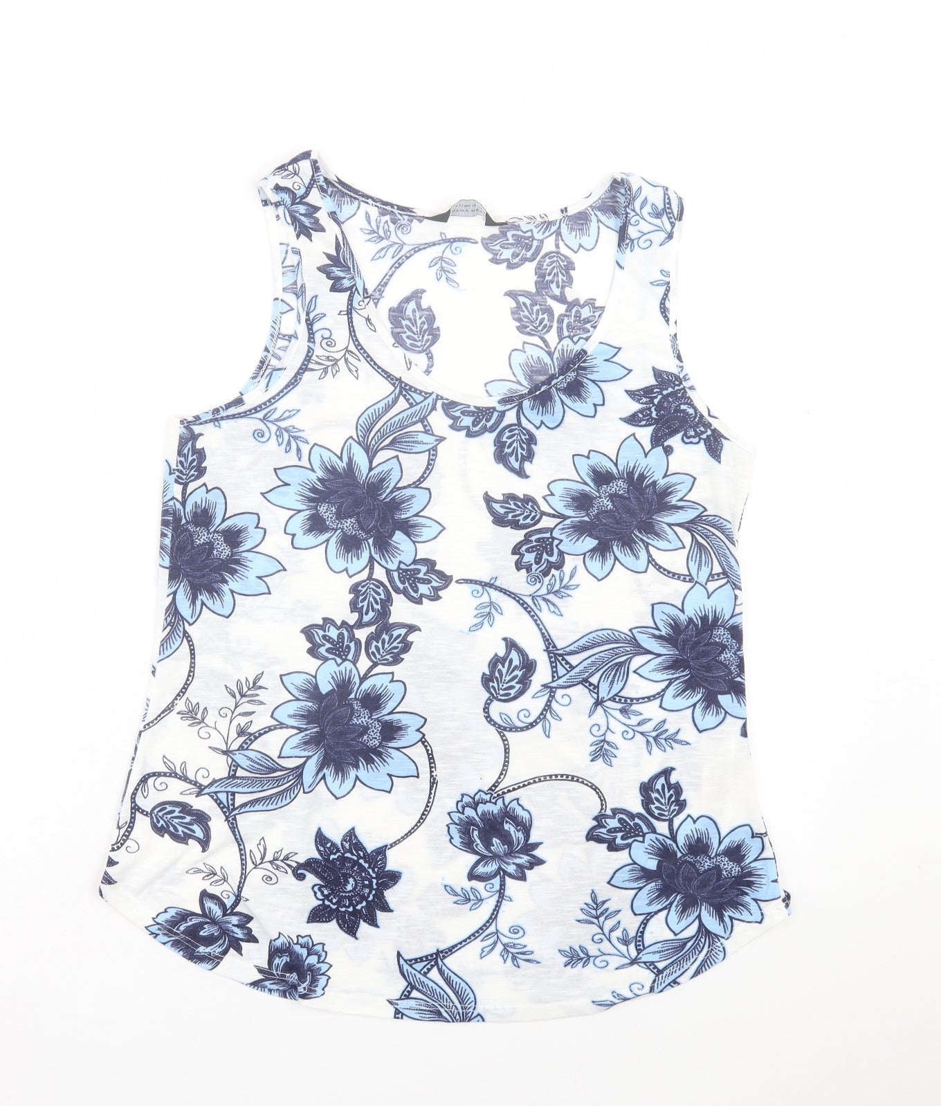 Dorothy Perkins Womens Blue Floral Polyester Basic Tank Size 14 Scoop Neck