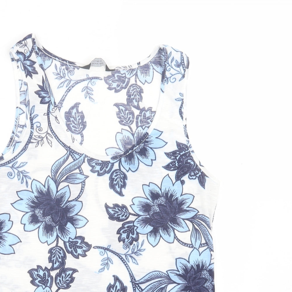 Dorothy Perkins Womens Blue Floral Polyester Basic Tank Size 14 Scoop Neck