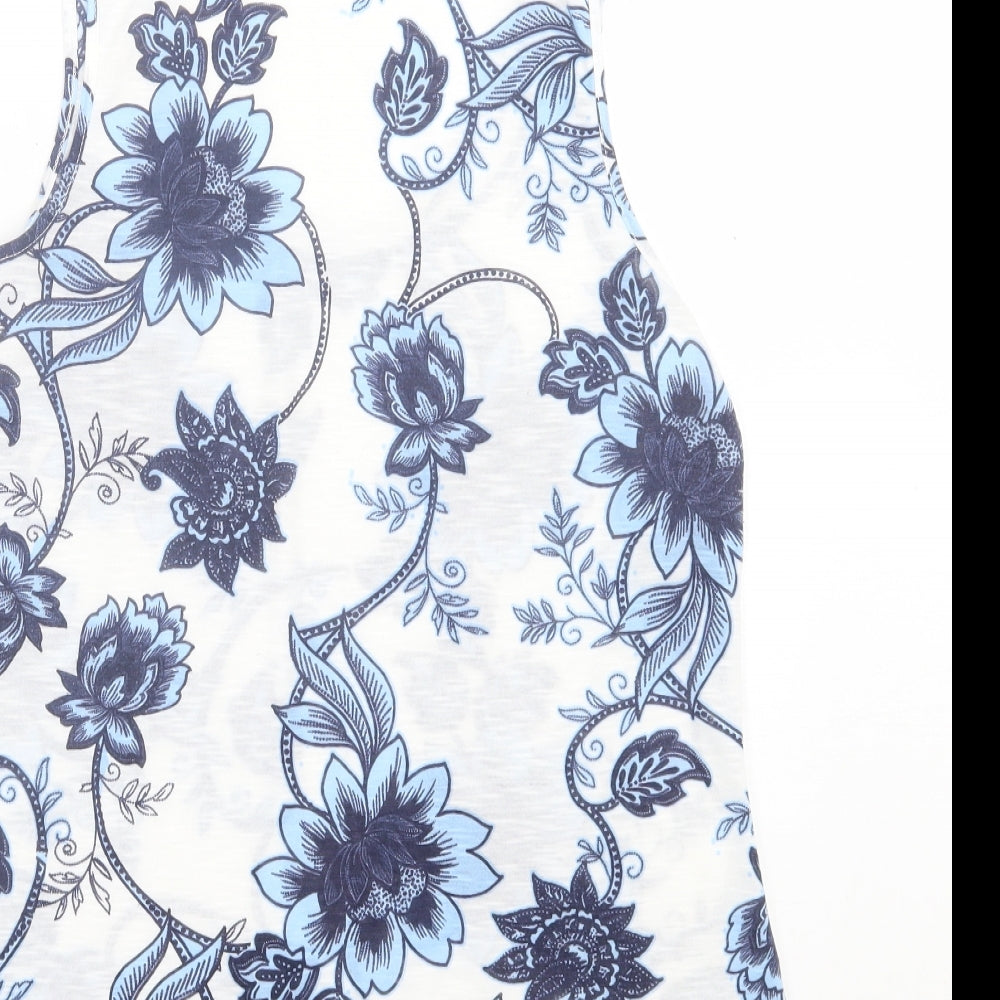 Dorothy Perkins Womens Blue Floral Polyester Basic Tank Size 14 Scoop Neck